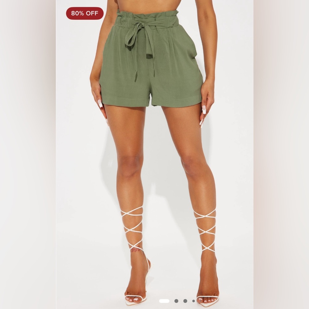 Fashion Nova Rosie Olive Green Tie Waist Shorts Size 1X NWT